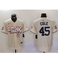 Men New York Yankees 45 Gerrit ColeCream The Bronx Graffiti V2 Vapor Limited Stitched Baseball Jersey 2 Men New York Yankees 45 Gerrit ColeCream The Bronx Graffiti V2 Vapor Limited Stitched Baseball Jersey 2
