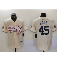 Men New York Yankees 45 Gerrit ColeCream The Bronx Graffiti V2 Vapor Limited Stitched Baseball Jersey Men New York Yankees 45 Gerrit ColeCream The Bronx Graffiti V2 Vapor Limited Stitched Baseball Jersey