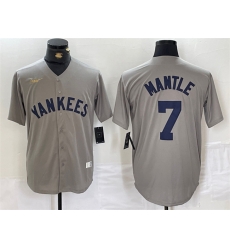 Men New York Yankees 7 Mickey Mantle Grey Cool Base Stitched Baseball Jersey Men New York Yankees 7 Mickey Mantle Grey Cool Base Stitched Baseball Jersey
