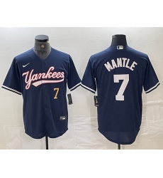 Men New York Yankees 7 Mickey Mantle Number Navy With Patch Cool Base Stitched Baseball Jersey Men New York Yankees 7 Mickey Mantle Number Navy With Patch Cool Base Stitched Baseball Jersey