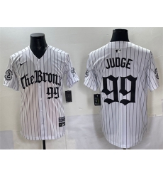 Men New York Yankees 99 Aaron Judge White Pinstripe  27Gothic Legacy Edition 27 Vapor Premier Limited Stitched Baseball Jersey