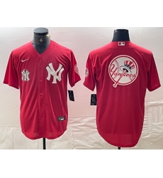 Men New York Yankees Big Logo Red Cool Base Stitched Baseball Jersey 10