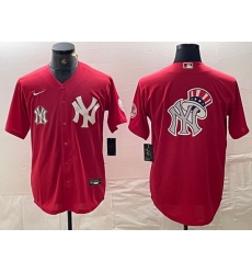 Men New York Yankees Big Logo Red Cool Base Stitched Baseball Jersey 3 Men New York Yankees Big Logo Red Cool Base Stitched Baseball Jersey 3