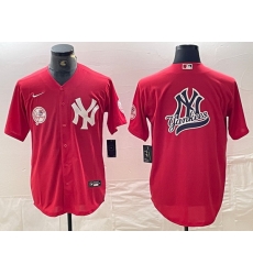 Men New York Yankees Big Logo Red Cool Base Stitched Baseball Jersey 7 Men New York Yankees Big Logo Red Cool Base Stitched Baseball Jersey 7