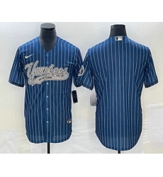 Men's New York Yankees Big Logo Navy Blue Pinstripe Cool Base Stitched Baseball Jersey Men's New York Yankees Big Logo Navy Blue Pinstripe Cool Base Stitched Baseball Jersey