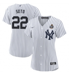 Women New York Yankees 22 Juan Soto White 2024 World Series With Name Cool Base Stitched Baseball Jersey Women New York Yankees 22 Juan Soto White 2024 World Series With Name Cool Base Stitched Baseball Jersey