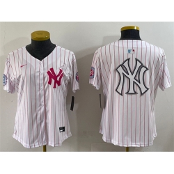 Women New York Yankees Team Big Logo White Pink Pinstripe Limited Stitched Baseball Jersey 001