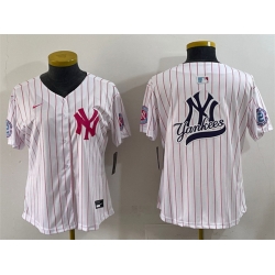 Women New York Yankees Team Big Logo White Pink Pinstripe Limited Stitched Baseball Jersey 003
