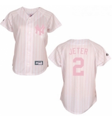 Womens Majestic New York Yankees 2 Derek Jeter Authentic WhitePink Strip MLB Jersey Womens Majestic New York Yankees 2 Derek Jeter Authentic WhitePink Strip MLB Jersey