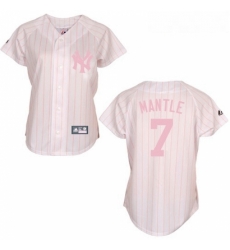Womens Majestic New York Yankees 7 Mickey Mantle Authentic WhitePink Strip MLB Jersey Womens Majestic New York Yankees 7 Mickey Mantle Authentic WhitePink Strip MLB Jersey