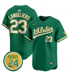 Men Oakland Athletics 23 Shea Langeliers Green 2024 Limited With Rickey Henderson Patch Stitched Jersey Men Oakland Athletics 23 Shea Langeliers Green 2024 Limited With Rickey Henderson Patch Stitched Jersey