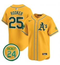 Men Oakland Athletics 25 Brent Rooker Yellow 2024 Limited With Rickey Henderson Patch Stitched Jersey Men Oakland Athletics 25 Brent Rooker Yellow 2024 Limited With Rickey Henderson Patch Stitched Jersey