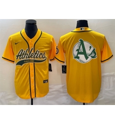 Men Oakland Athletics Yellow Team Big Logo Cool Base Stitched Baseball Jersey 001 Men Oakland Athletics Yellow Team Big Logo Cool Base Stitched Baseball Jersey 001