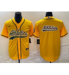 Men Oakland Athletics Yellow Team Big Logo Cool Base Stitched Baseball Jersey 002 Men Oakland Athletics Yellow Team Big Logo Cool Base Stitched Baseball Jersey 002