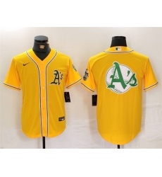 Men Oakland Athletics Yellow Team Big Logo Cool Base Stitched Baseball Jersey 3 Men Oakland Athletics Yellow Team Big Logo Cool Base Stitched Baseball Jersey 3