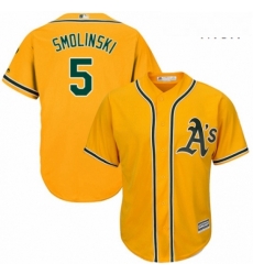Mens Majestic Oakland Athletics 5 Jake Smolinski Replica Gold Alternate 2 Cool Base MLB Jersey Mens Majestic Oakland Athletics 5 Jake Smolinski Replica Gold Alternate 2 Cool Base MLB Jersey