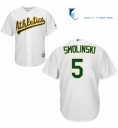 Mens Majestic Oakland Athletics 5 Jake Smolinski Replica White Home Cool Base MLB Jersey Mens Majestic Oakland Athletics 5 Jake Smolinski Replica White Home Cool Base MLB Jersey