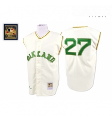 Mens Mitchell and Ness 1968 Oakland Athletics 27 Catfish Hunter Authentic Cream Throwback MLB Jersey Mens Mitchell and Ness 1968 Oakland Athletics 27 Catfish Hunter Authentic Cream Throwback MLB Jersey