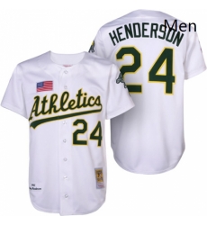 Mens Mitchell and Ness Oakland Athletics 24 Rickey Henderson Replica White 1990 Throwback MLB Jersey Mens Mitchell and Ness Oakland Athletics 24 Rickey Henderson Replica White 1990 Throwback MLB Jersey