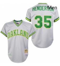 Mens Mitchell and Ness Oakland Athletics 35 Rickey Henderson Authentic Grey 1981 Throwback MLB Jersey Mens Mitchell and Ness Oakland Athletics 35 Rickey Henderson Authentic Grey 1981 Throwback MLB Jersey