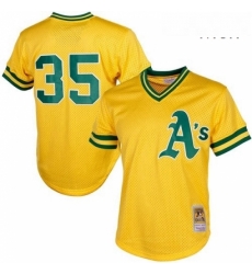 Mens Mitchell and Ness Oakland Athletics 35 Rickey Henderson Replica Gold 1984 Throwback MLB Jersey Mens Mitchell and Ness Oakland Athletics 35 Rickey Henderson Replica Gold 1984 Throwback MLB Jersey