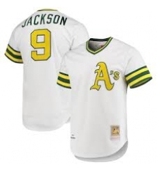 Mens Mitchell and Ness Oakland Athletics 9 Reggie Jackson Authentic White Throwback MLB Jersey Mens Mitchell and Ness Oakland Athletics 9 Reggie Jackson Authentic White Throwback MLB Jersey