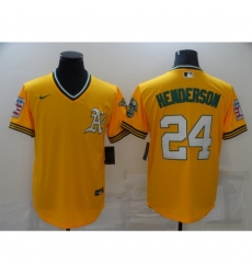 Men's Oakland Athletics #24 Rickey Henderson Gold Throwback Jersey Men's Oakland Athletics #24 Rickey Henderson Gold Throwback Jersey