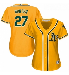 Womens Majestic Oakland Athletics 27 Catfish Hunter Authentic Gold Alternate 2 Cool Base MLB Jersey Womens Majestic Oakland Athletics 27 Catfish Hunter Authentic Gold Alternate 2 Cool Base MLB Jersey
