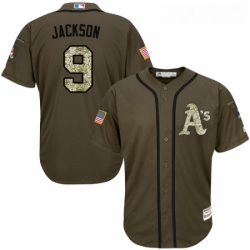 Youth Majestic Oakland Athletics 9 Reggie Jackson Authentic Green Salute to Service MLB Jersey