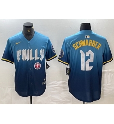 Men Philadelphia Phillies 12 Kyle Schwarber Blue 2024 City Connect Limited Stitched Jersey 4 Men Philadelphia Phillies 12 Kyle Schwarber Blue 2024 City Connect Limited Stitched Jersey 4