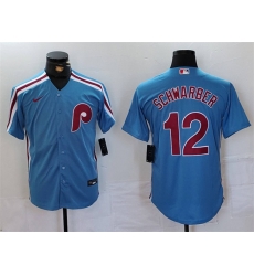 Men Philadelphia Phillies 12 Kyle Schwarber Blue Cool Base Stitched Jersey Men Philadelphia Phillies 12 Kyle Schwarber Blue Cool Base Stitched Jersey
