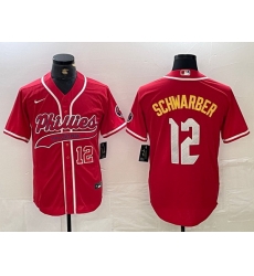 Men Philadelphia Phillies 12 Kyle Schwarber Red 2024 City Connect Limited Stitched Jersey 2 Men Philadelphia Phillies 12 Kyle Schwarber Red 2024 City Connect Limited Stitched Jersey 2