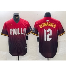 Men Philadelphia Phillies 12 Kyle Schwarber Red 2024 City Connect Limited Stitched Jersey 4 Men Philadelphia Phillies 12 Kyle Schwarber Red 2024 City Connect Limited Stitched Jersey 4