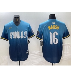 Men Philadelphia Phillies 16 Brandon Marsh Blue 2024 City Connect Limited Stitched Jersey Men Philadelphia Phillies 16 Brandon Marsh Blue 2024 City Connect Limited Stitched Jersey