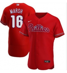 Men Philadelphia Phillies 16 Brandon Marsh Red Flex Base Stitched Baseball Jersey Men Philadelphia Phillies 16 Brandon Marsh Red Flex Base Stitched Baseball Jersey