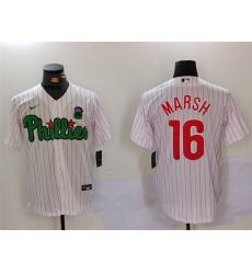 Men Philadelphia Phillies 16 Brandon Marsh White Green Cool Base Stitched Jersey Men Philadelphia Phillies 16 Brandon Marsh White Green Cool Base Stitched Jersey