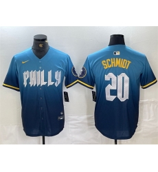 Men Philadelphia Phillies 20 Mike Schmidt Blue 2024 City Connect Limited Stitched Jersey Men Philadelphia Phillies 20 Mike Schmidt Blue 2024 City Connect Limited Stitched Jersey