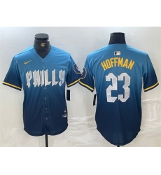 Men Philadelphia Phillies 23 Jeff Hoffman Blue 2024 City Connect Limited Stitched Jersey Men Philadelphia Phillies 23 Jeff Hoffman Blue 2024 City Connect Limited Stitched Jersey