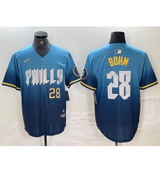 Men Philadelphia Phillies 28 Alec Bohm Blue 2024 City Connect Limited Stitched Baseball Jersey 1 Men Philadelphia Phillies 28 Alec Bohm Blue 2024 City Connect Limited Stitched Baseball Jersey 1