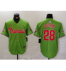 Men Philadelphia Phillies 28 Alec Bohm Green With Patch Stitched Jersey Men Philadelphia Phillies 28 Alec Bohm Green With Patch Stitched Jersey
