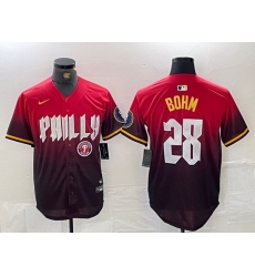 Men Philadelphia Phillies 28 Alec Bohm Red 2024 City Connect Limited Stitched Jersey 1 Men Philadelphia Phillies 28 Alec Bohm Red 2024 City Connect Limited Stitched Jersey 1