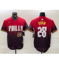 Men Philadelphia Phillies 28 Alec Bohm Red 2024 City Connect Limited Stitched Jersey 2 Men Philadelphia Phillies 28 Alec Bohm Red 2024 City Connect Limited Stitched Jersey 2
