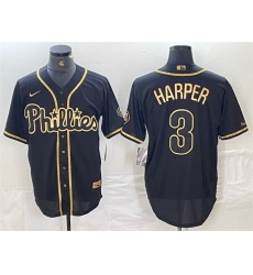 Men Philadelphia Phillies 3 Bryce Harper Black Gold Cool Base Stitched Baseball Jersey Men Philadelphia Phillies 3 Bryce Harper Black Gold Cool Base Stitched Baseball Jersey