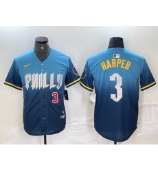 Men Philadelphia Phillies 3 Bryce Harper Blue 2024 City Connect Limited Stitched Jersey 6 Men Philadelphia Phillies 3 Bryce Harper Blue 2024 City Connect Limited Stitched Jersey 6
