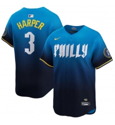 Men Philadelphia Phillies 3 Bryce Harper Blue 2024 City Connect Limited Stitched Jersey Men Philadelphia Phillies 3 Bryce Harper Blue 2024 City Connect Limited Stitched Jersey