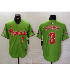 Men Philadelphia Phillies 3 Bryce Harper Green With Patch Stitched Jersey 2 Men Philadelphia Phillies 3 Bryce Harper Green With Patch Stitched Jersey 2