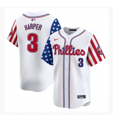 Men Philadelphia Phillies 3 Bryce Harper White Independence Day Home Limited Stitched Jersey Men Philadelphia Phillies 3 Bryce Harper White Independence Day Home Limited Stitched Jersey