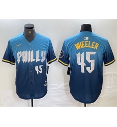 Men Philadelphia Phillies 45 Zack Wheeler Blue 2024 City Connect Limited Stitched Baseball Jersey 4 Men Philadelphia Phillies 45 Zack Wheeler Blue 2024 City Connect Limited Stitched Baseball Jersey 4