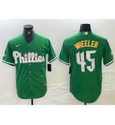 Men Philadelphia Phillies 45 Zack Wheeler Green 2024 City Connect Stitched Jersey Men Philadelphia Phillies 45 Zack Wheeler Green 2024 City Connect Stitched Jersey