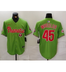 Men Philadelphia Phillies 45 Zack Wheeler Green With Patch Stitched Jersey 2 Men Philadelphia Phillies 45 Zack Wheeler Green With Patch Stitched Jersey 2